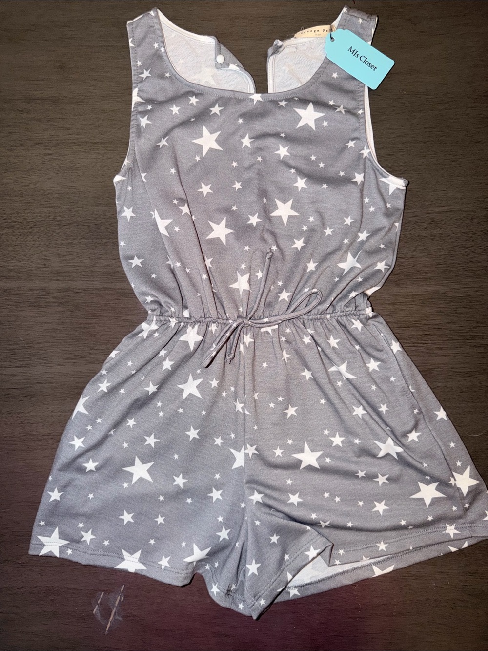 Small Star-Print Gray Romper - Soft Stretch Knit
